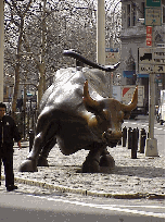 Top right photo you see the Bull that seems to have developed the hiccups as our new President George W watches over Wall Street.
