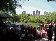 Center right picture you see Bethesda Fountain and Terrace located at the center of the 72nd Street Tranverse Road in Central Park. Bottom right you see people enjoying dining and drinks at the Loeb Boat House Café. The skyline of New York's West Side.
