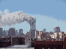 Top left picture you see both towers of the World Trade Center as they burned before the collapse. Top right you see moments after the first tower fell.  To see the archive of the daily photo tour of the Sept. 11th disaster click here.