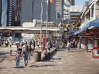 Center right photo you see people on the pier at South Street Seaport. This is a wonderful place to shop at the huge mall on the pier, and dine overlooking views of the Brooklyn Bridge and the skyline.