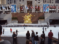 Bottom right picture you see Rockefeller Center and the ice skating rink. This is where you come early in the morning and see the