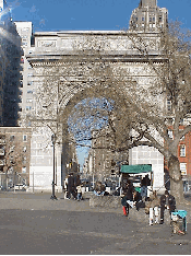 Top right picture you see the arches of Washington Square Park. This is really the hub of village life. This is where Bob Dylan played his guitar for money back before he was famous. You'll find many wanna-be famous musicians playing here everyday.