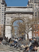 The heart of Greenwich Village is Washington Square Park.  Top right you see the arches of Washington Square Park. This is where the NYU students hang out in nice weather and locals gather.  You'll also see street musicians, artists, and chess players.
