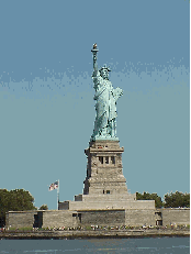 All over America today we are celebrating our country's birthday. There will be a lot of backyard barbecues, swimming pool parties and some fireworks in the evening. Today we'll show you some NYC sights. Top right picture you see the Statue of Liberty.
