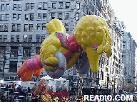 Big Bird Balloon of Sesame Street over 34th St. Photo 75th Annual Macy's Thanksgiving Day Parade Pictures on 34th Street New York, NY. Images of NYC Parade Floats and Balloons.