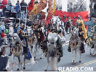 Medieval Times Horses on Broadway at Macy's Photo 75th Annual Macy's Thanksgiving Day Parade Pictures on 34th Street New York, NY. Images of NYC Parade Floats and Balloons.