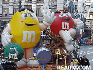 M & M's Candy at Macy's Thanksgiving Parade Photo 75th Annual Macy's Thanksgiving Day Parade Pictures on 34th Street New York, NY. Images of NYC Parade Floats and Balloons.