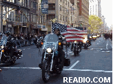 Biker Flag Veteran Pictures of 2001 Veterans Day Parade in New York City Fifth Avenue.